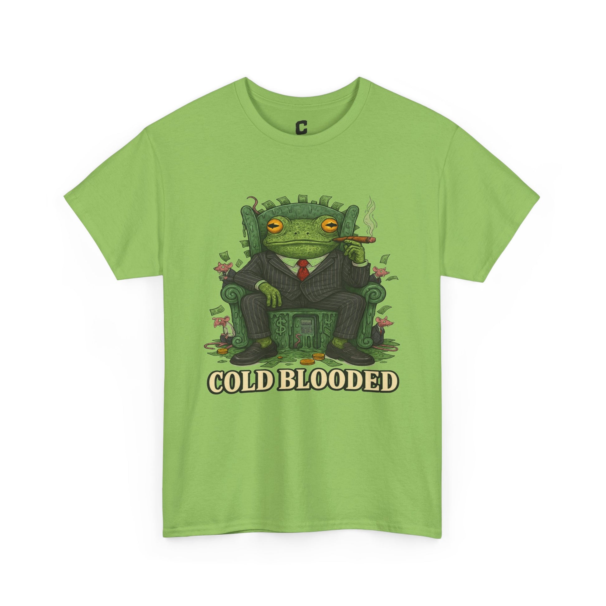 COLD BLOODED Frog Boss T-Shirt - Greedy Slime Executive Graphic Tee | Streetwear for Swamp Kings & Corporate Villains