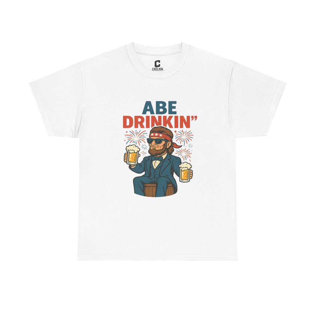 Abe Drinkin Funny Fourth of July Lincoln Beer Party Shirt for Patriotic Cookouts and Summer Celebrations