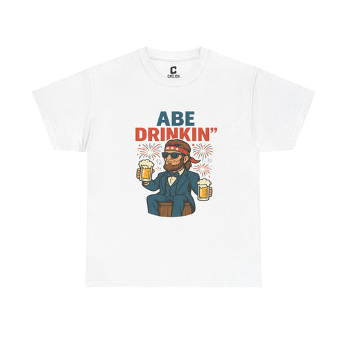 Abe Drinkin Funny Fourth of July Lincoln Beer Party Shirt for Patriotic Cookouts and Summer Celebrations