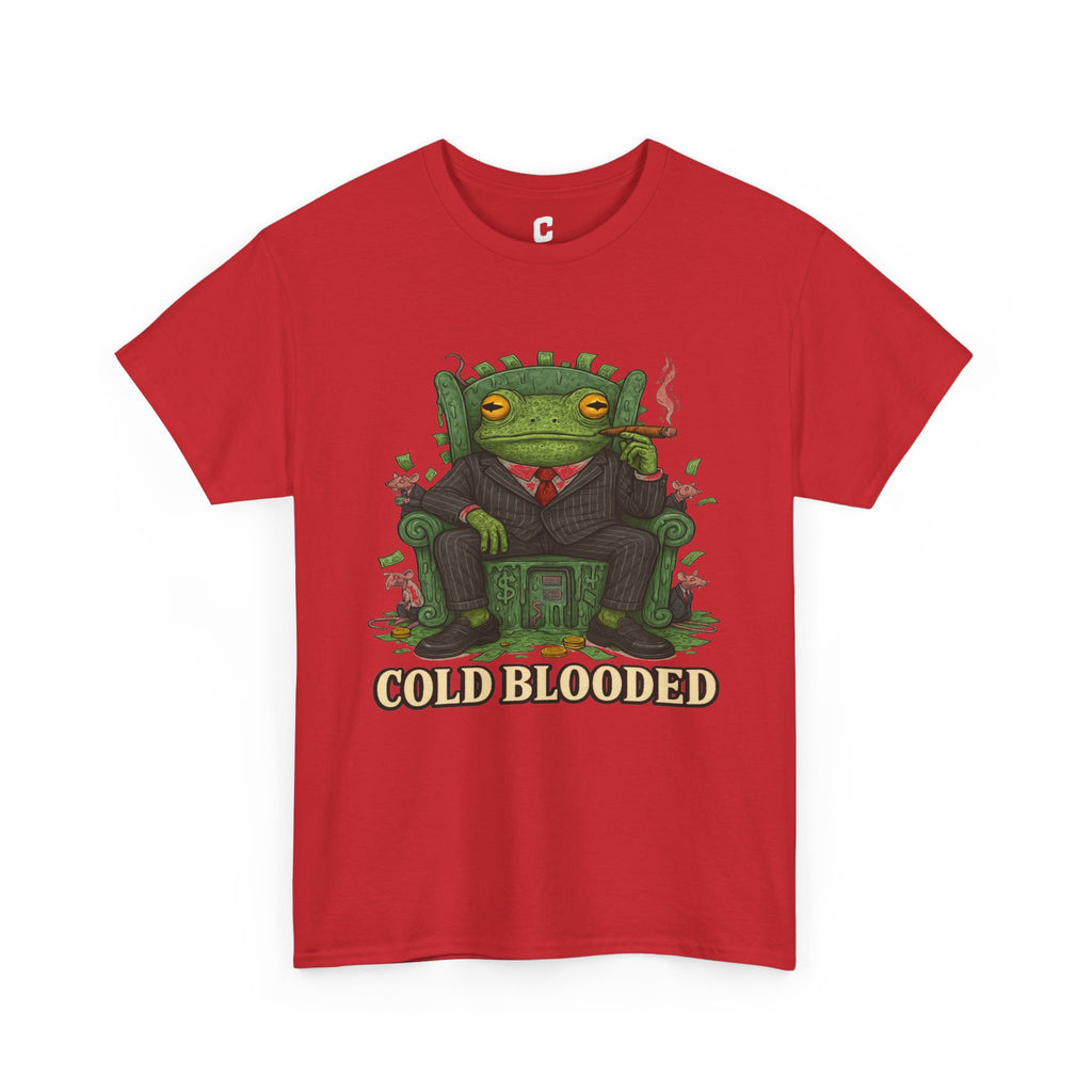 COLD BLOODED Frog Boss T-Shirt - Greedy Slime Executive Graphic Tee | Streetwear for Swamp Kings & Corporate Villains
