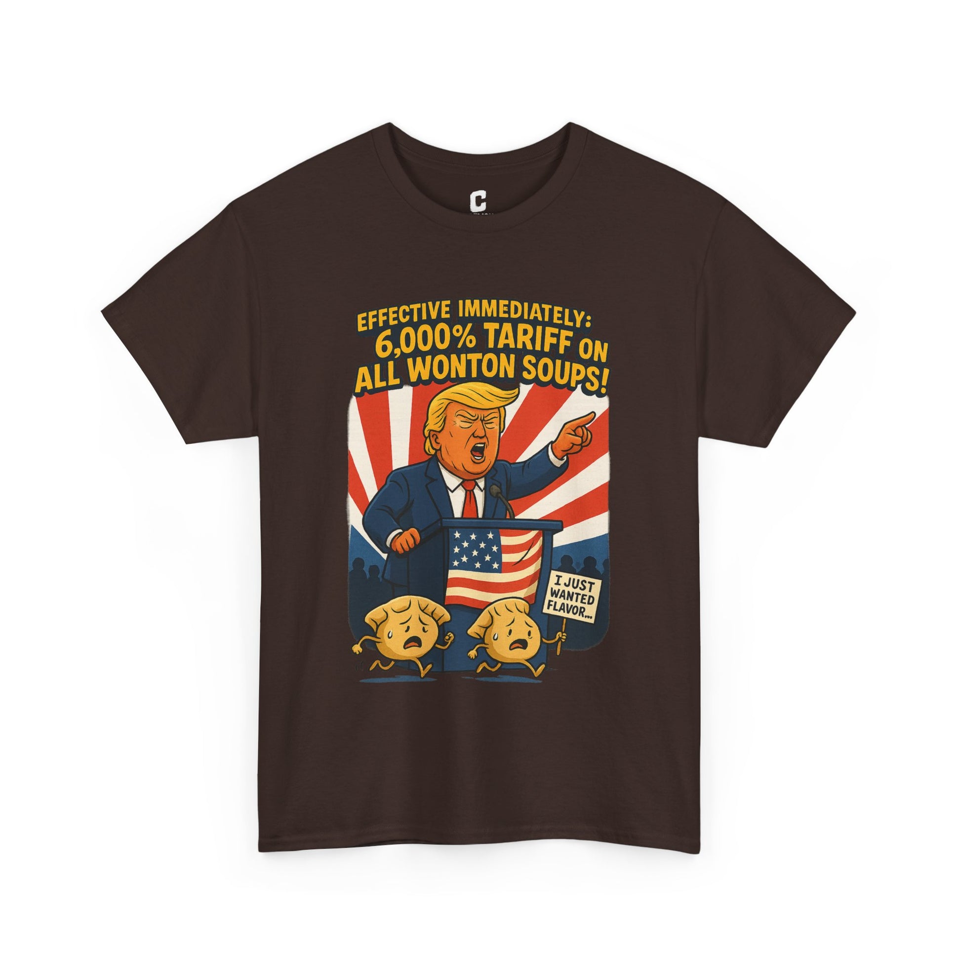 Funny Wonton Soup Tariff Shirt  Political Cartoon Satire Tee with Crying Dumplings  Food Humor Graphic Tee for Meme Lovers